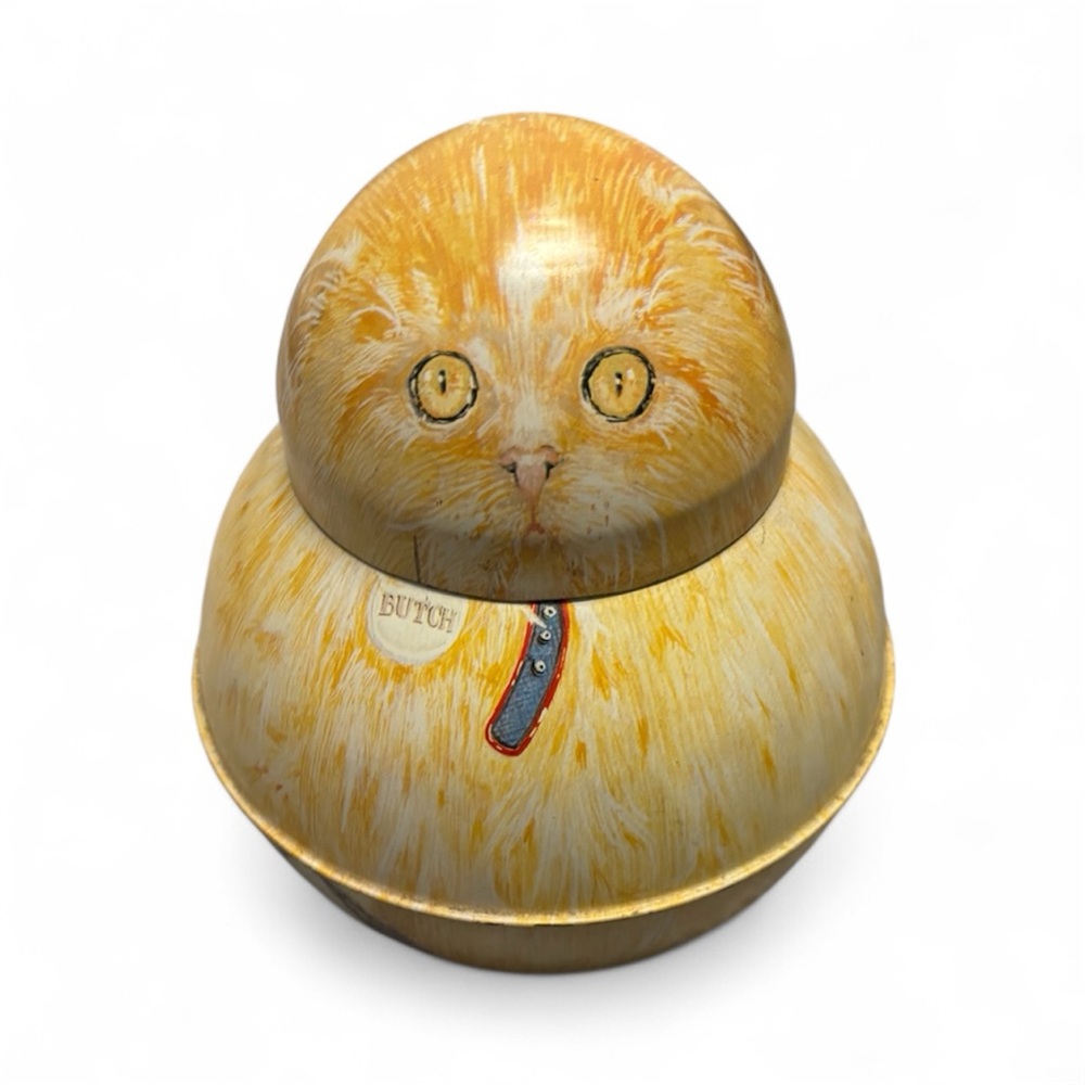 Vintage Enesco Cara Goldberg Roly Poly Cat Tin Butch Cottagecore